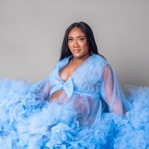 Tulle Wedding Dress Maternity Dress Sky Blue Woman Long Tulle Robes Photo Shoot